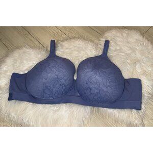 Cacique Lightly Lined Full Coverage Bra UW Floral Lace Keyhole Womens 54B Purple